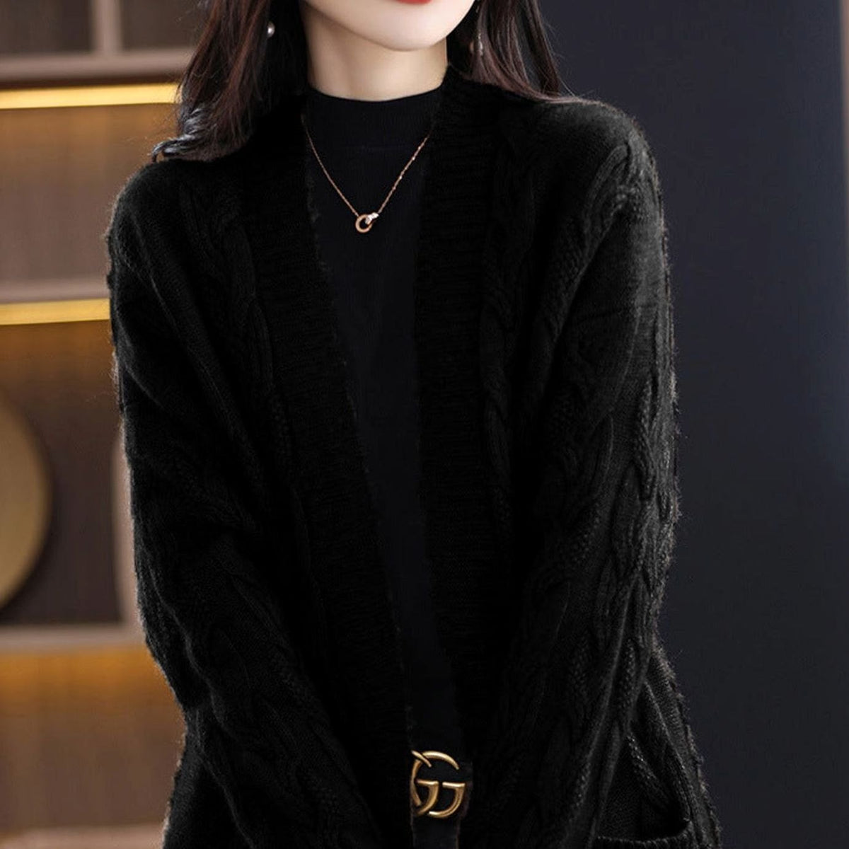 Yasmin | Women's Oversized Striped Open-Front Knit Cardigan for Winter