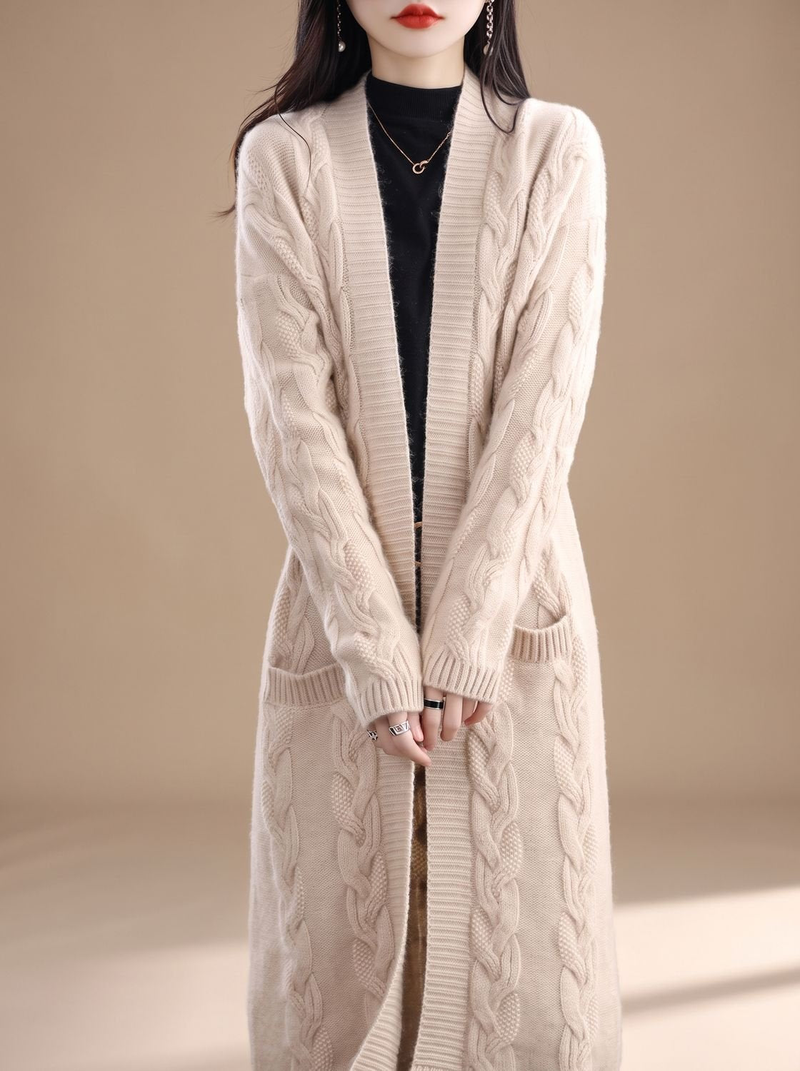 Yasmin | Women's Oversized Striped Open-Front Knit Cardigan for Winter