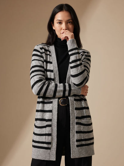 Yasmin | Women's Oversized Striped Open-Front Knit Cardigan for Winter