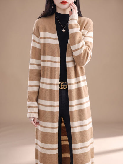 Yasmin | Women's Oversized Striped Open-Front Knit Cardigan for Winter