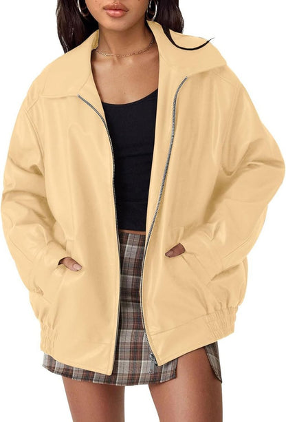 Charlotte | Women's Oversized Faux Leather Zip-Up Bomber Jacket