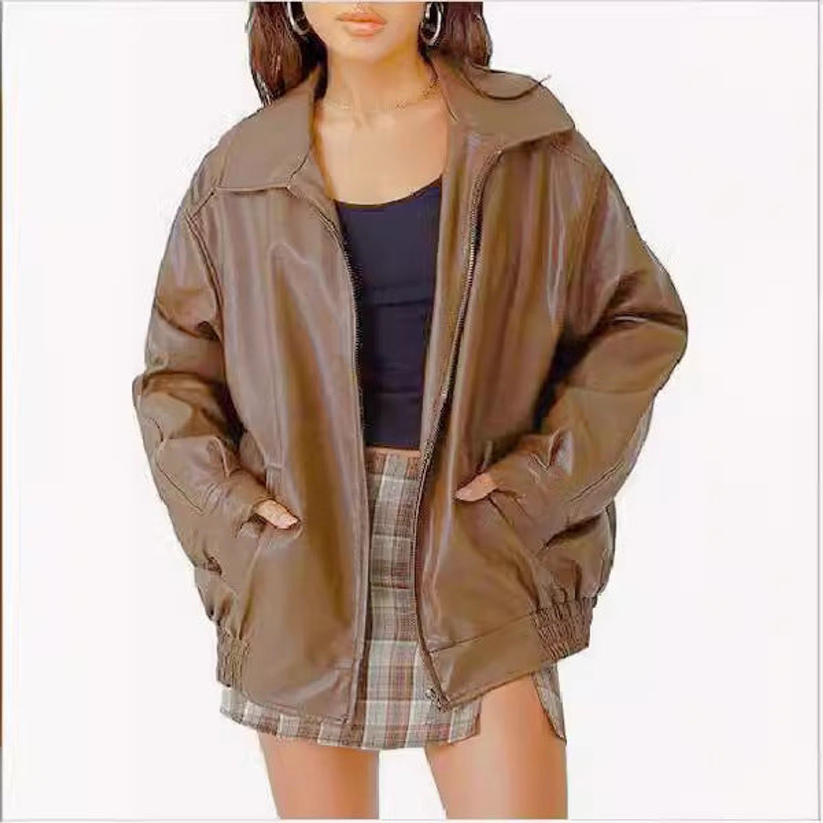 Charlotte | Women's Oversized Faux Leather Zip-Up Bomber Jacket