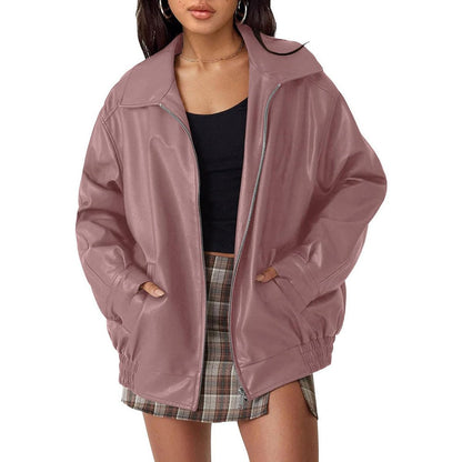 Charlotte | Women's Oversized Faux Leather Zip-Up Bomber Jacket