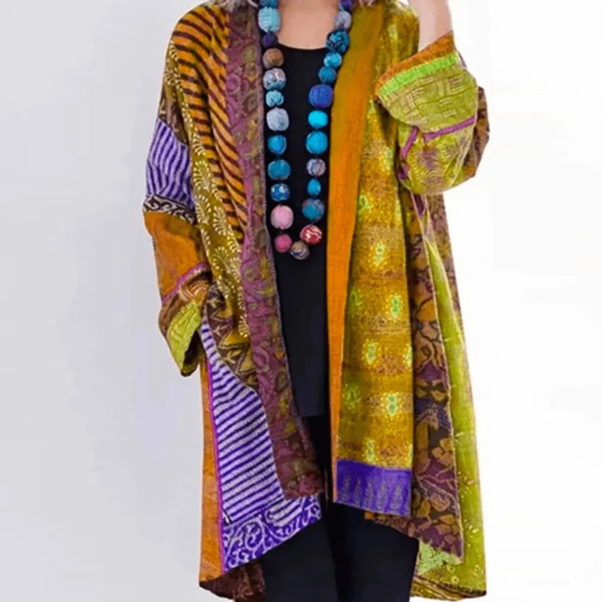 Gemma | Women's Stylish Patchwork Open-Front Longline Cardigan for Winter
