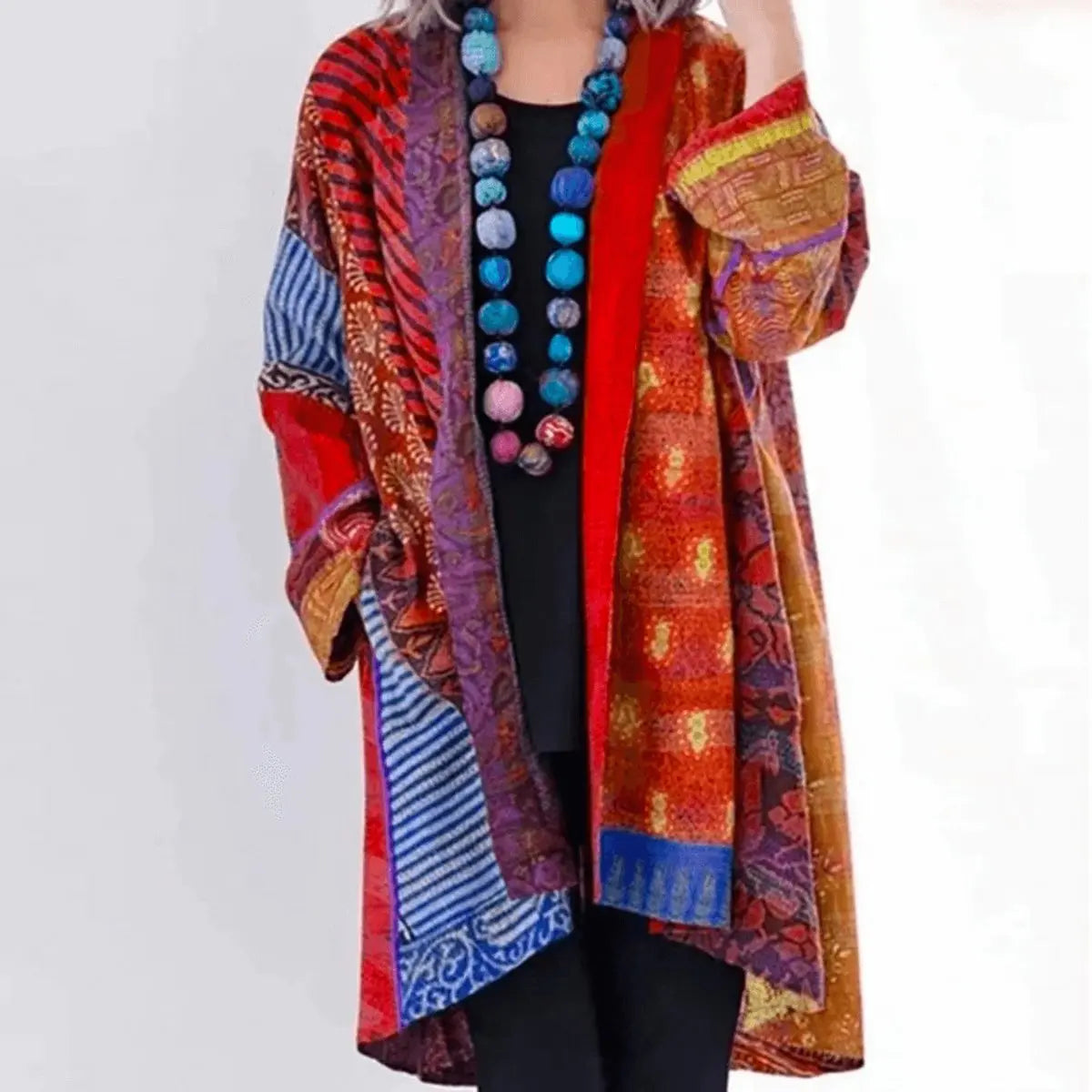 Gemma | Women's Stylish Patchwork Open-Front Longline Cardigan for Winter