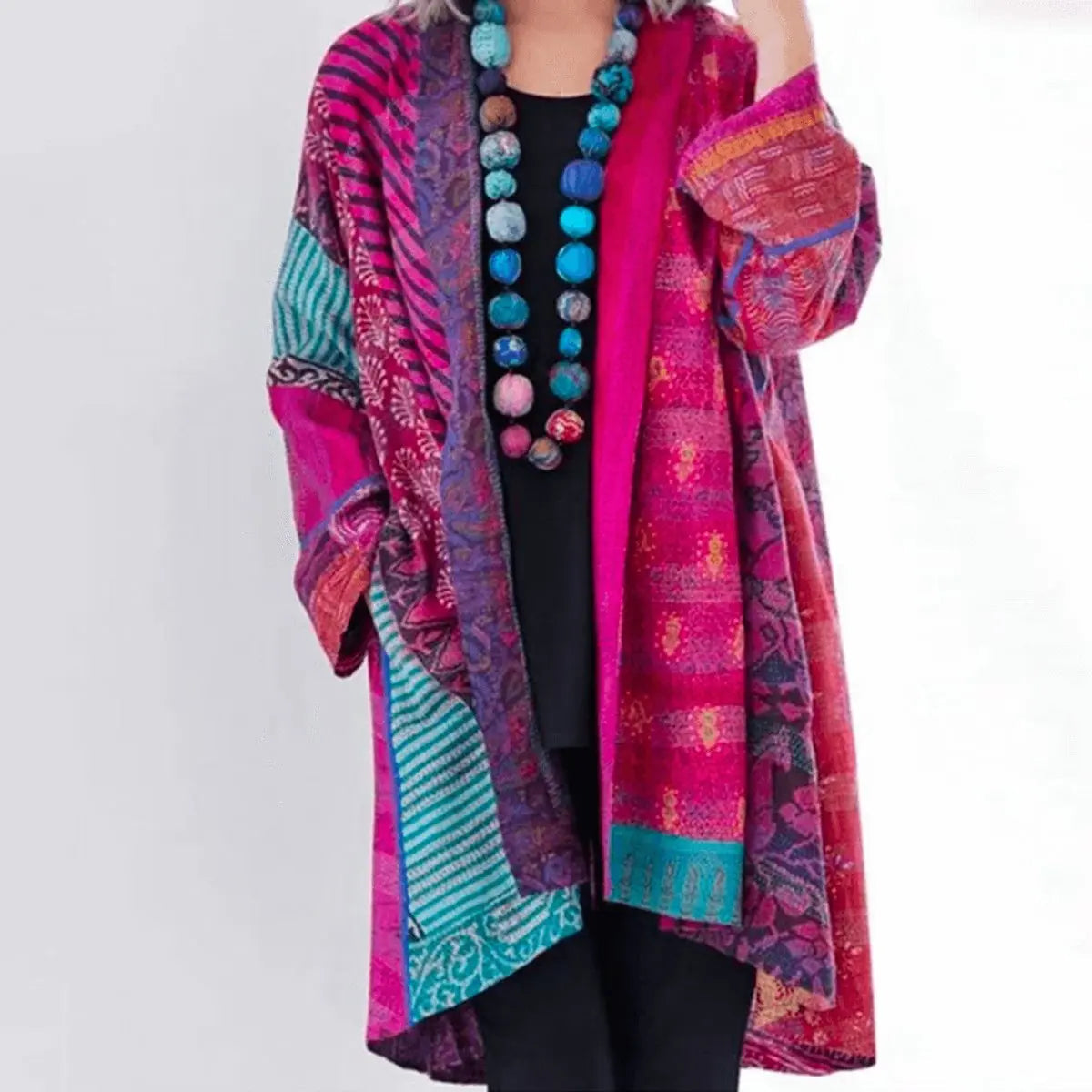 Gemma | Women's Stylish Patchwork Open-Front Longline Cardigan for Winter