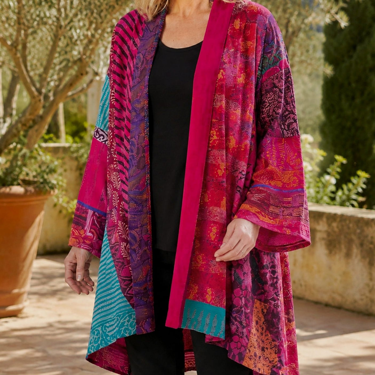 Phoebe | Women's Patchwork Longline Open-Front Cardigan for Winter