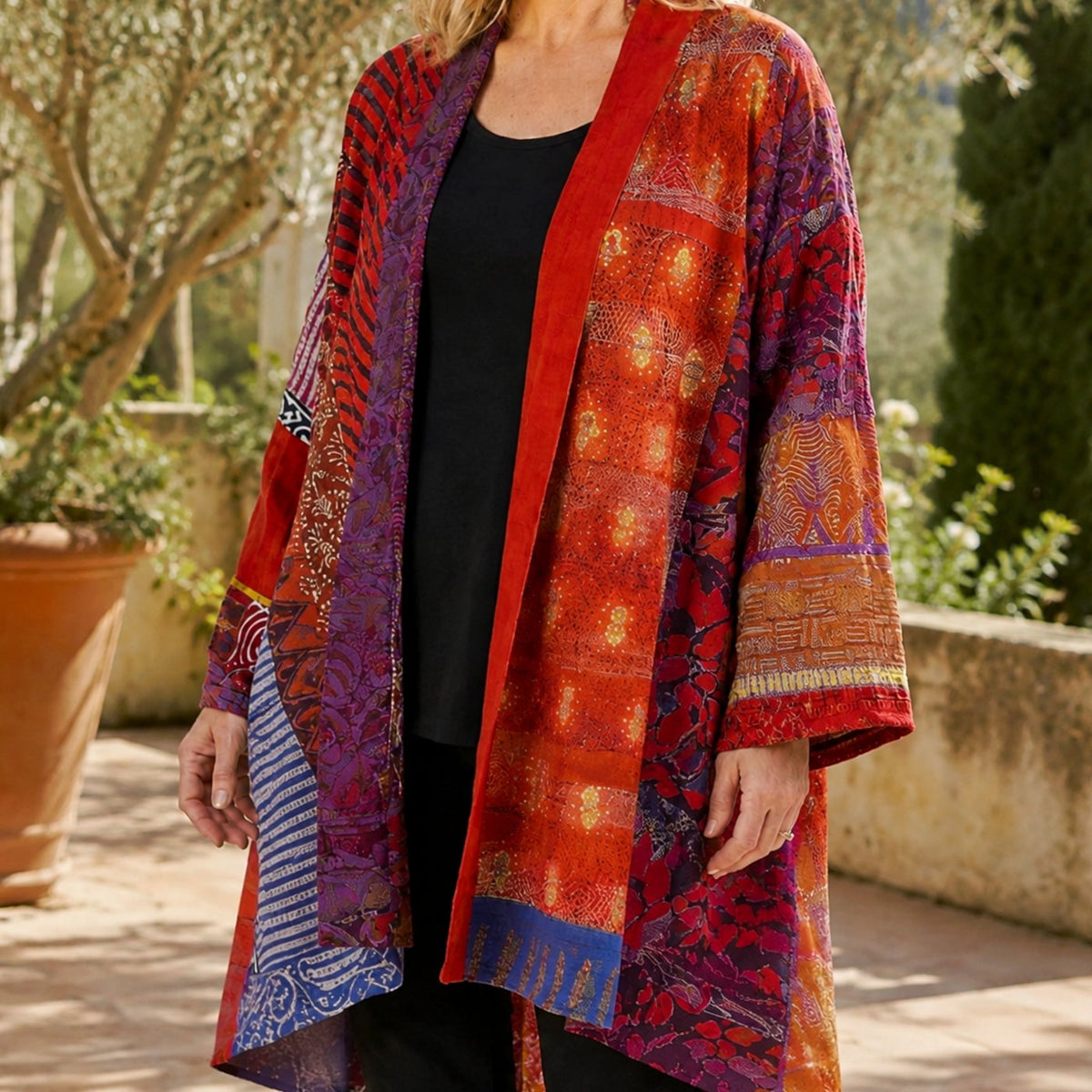 Phoebe | Women's Patchwork Longline Open-Front Cardigan for Winter