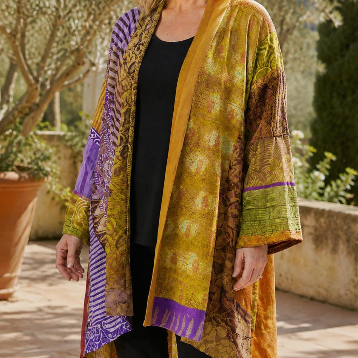 Phoebe | Women's Patchwork Longline Open-Front Cardigan for Winter