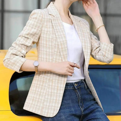 Fiona | Women's Plaid Single-Button Tailored Blazer Jacket