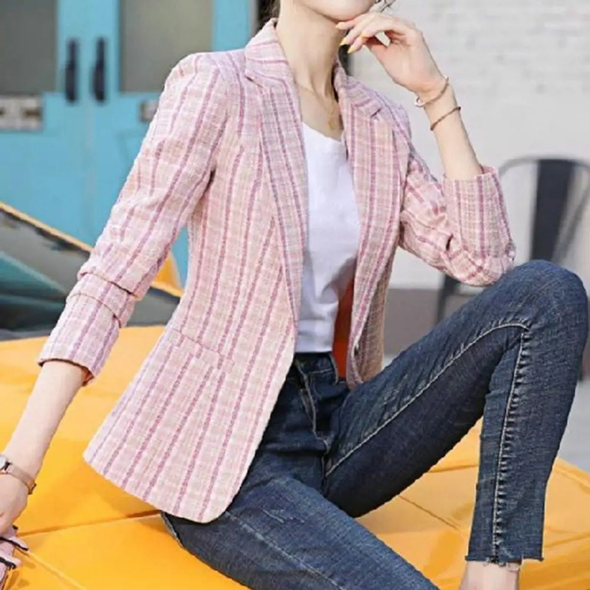 Fiona | Women's Plaid Single-Button Tailored Blazer Jacket