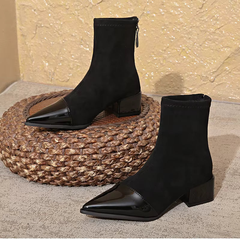 Maisie | Women's Pointed-Toe Block-Heel Zip-Up Ankle Boots