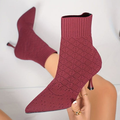Jasmine | Women's Pointed-Toe Knit Sock Ankle Boots for Winter