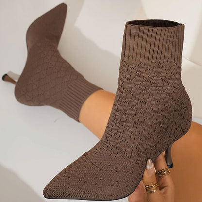 Jasmine | Women's Pointed-Toe Knit Sock Ankle Boots for Winter