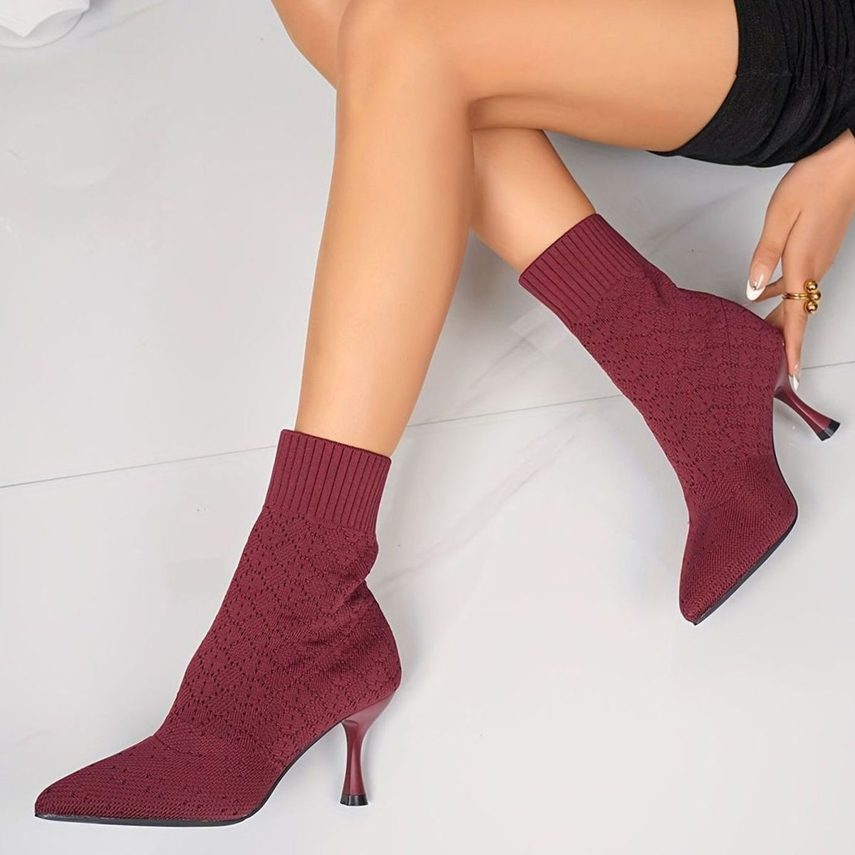 Jasmine | Women's Pointed-Toe Knit Sock Ankle Boots for Winter