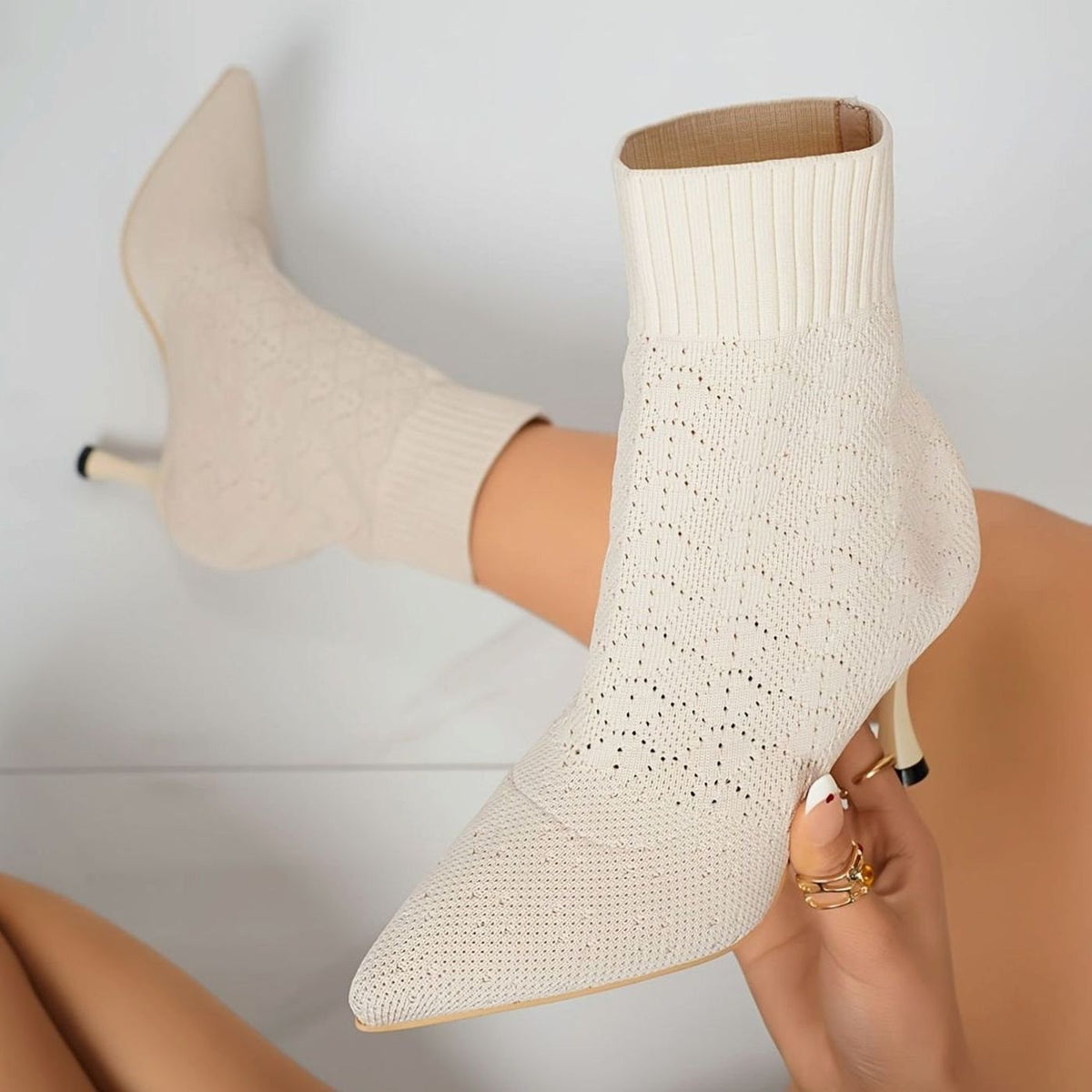 Jasmine | Women's Pointed-Toe Knit Sock Ankle Boots for Winter