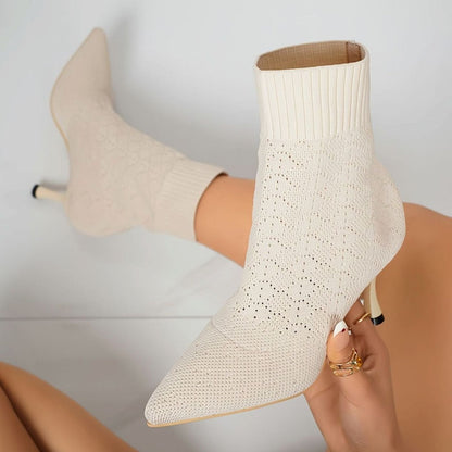 Jasmine | Women's Pointed-Toe Knit Sock Ankle Boots for Winter