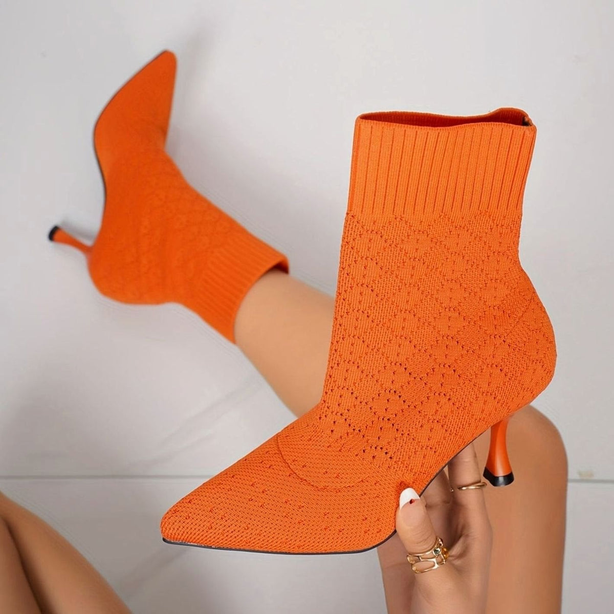 Jasmine | Women's Pointed-Toe Knit Sock Ankle Boots for Winter