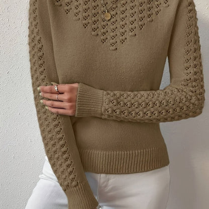 Mia | Women's Pointelle Knit Crewneck Long-Sleeve Jumper for Winter
