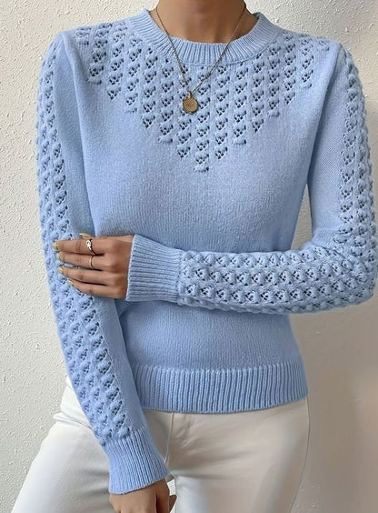 Mia | Women's Pointelle Knit Crewneck Long-Sleeve Jumper for Winter