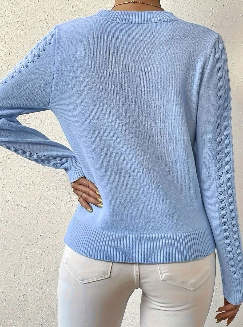Mia | Women's Pointelle Knit Crewneck Long-Sleeve Jumper for Winter