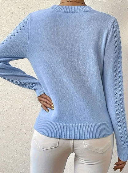 Mia | Women's Pointelle Knit Crewneck Long-Sleeve Jumper for Winter