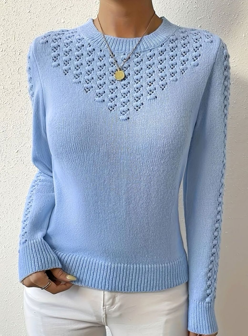 Mia | Women's Pointelle Knit Crewneck Long-Sleeve Jumper for Winter