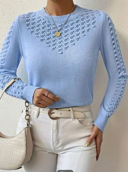 Mia | Women's Pointelle Knit Crewneck Long-Sleeve Jumper for Winter