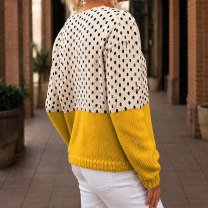 Mia | Women's Polka-Dot Colourblock Button-Front Knit Cardigan for Winter