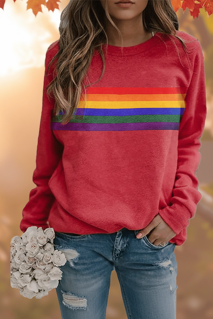 Ella | Women's Colourful Rainbow Stripe Pullover Sweatshirt