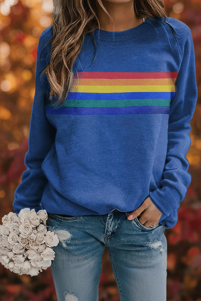 Ella | Women's Colourful Rainbow Stripe Pullover Sweatshirt