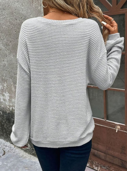 Eleanor | Women's Cosy Relaxed-Fit Drop-Shoulder Waffle-Knit Round-Neck Jumper for Winter