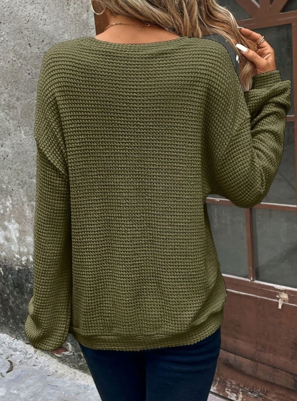 Eleanor | Women's Cosy Relaxed-Fit Drop-Shoulder Waffle-Knit Round-Neck Jumper for Winter