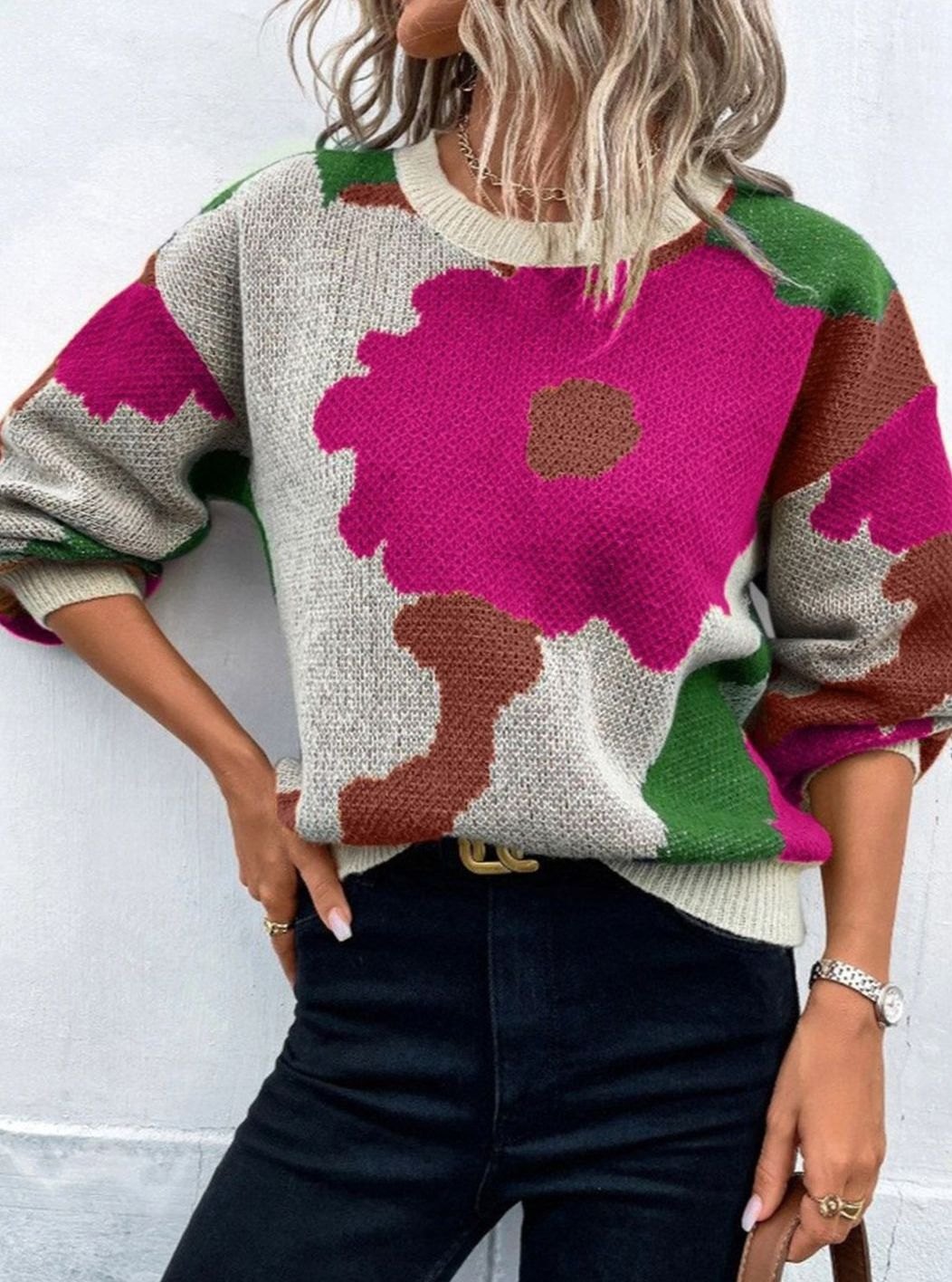 Heidi | Women's Casual Floral Knit Pullover Jumper for Winter