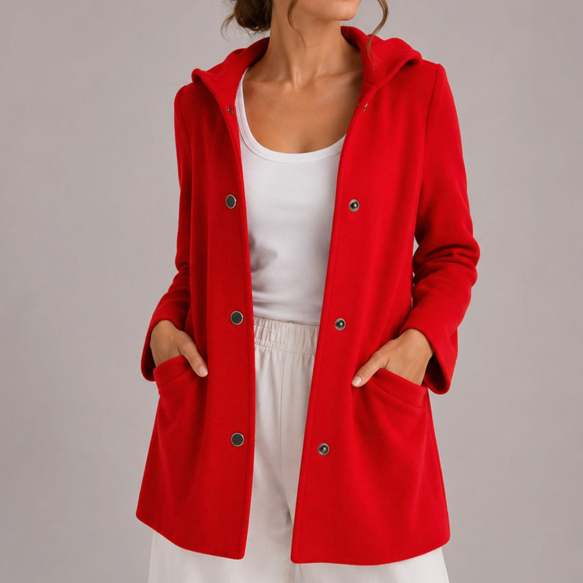 Ruby | Women's Cosy Relaxed-Fit Hooded Button-Up Cardigan with Pockets