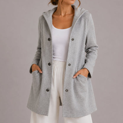 Ruby | Women's Cosy Relaxed-Fit Hooded Button-Up Cardigan with Pockets