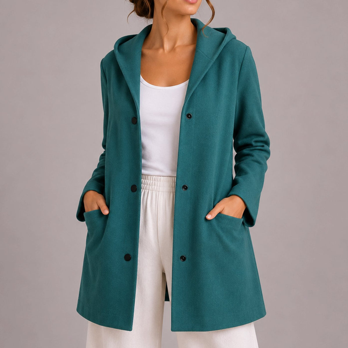 Ruby | Women's Cosy Relaxed-Fit Hooded Button-Up Cardigan with Pockets
