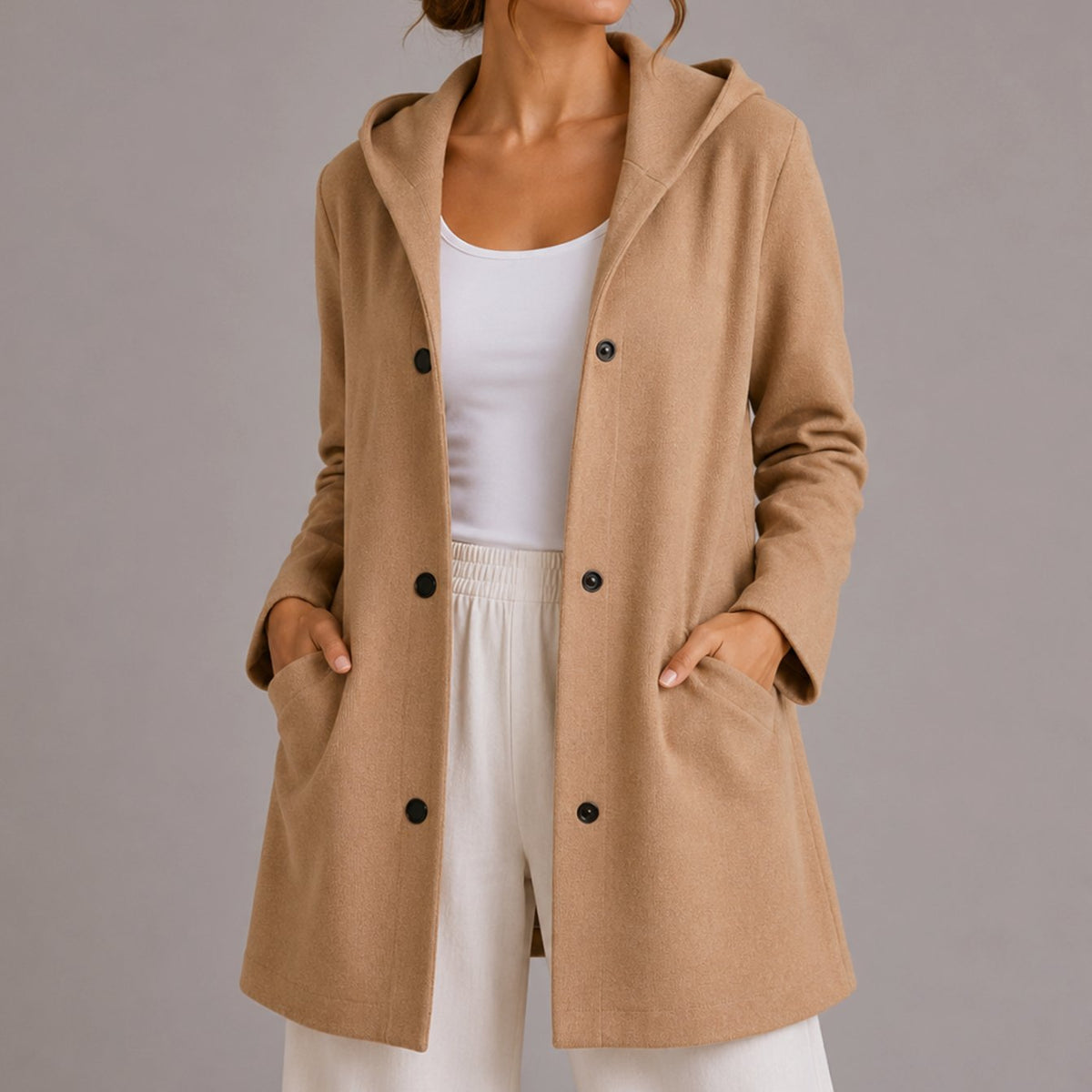 Ruby | Women's Cosy Relaxed-Fit Hooded Button-Up Cardigan with Pockets