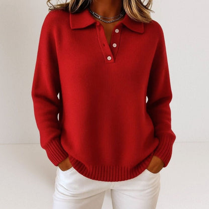 Wendy | Women's Relaxed-Fit Polo Collar Button-Placket Knit Jumper