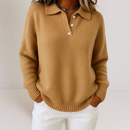 Wendy | Women's Relaxed-Fit Polo Collar Button-Placket Knit Jumper