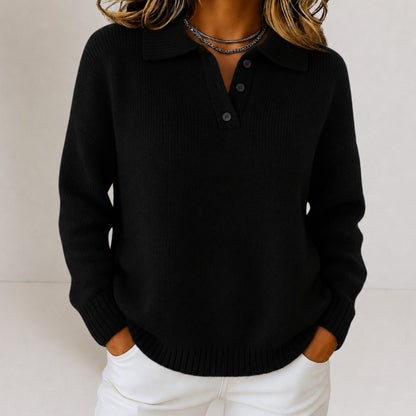 Wendy | Women's Relaxed-Fit Polo Collar Button-Placket Knit Jumper
