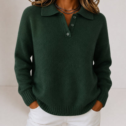 Wendy | Women's Relaxed-Fit Polo Collar Button-Placket Knit Jumper