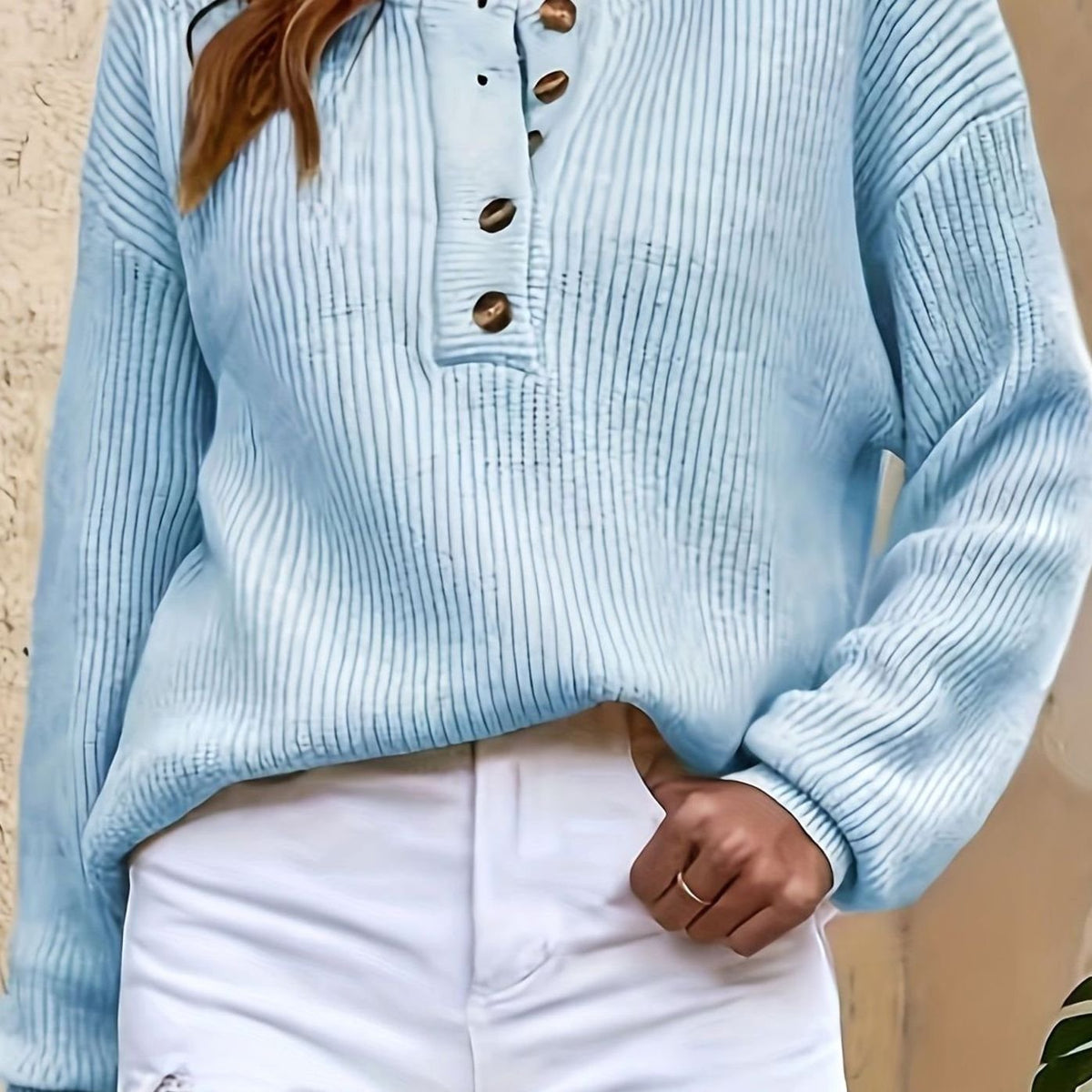 Wendy | Women's Ribbed Knit Henley Jumper with Button Neck