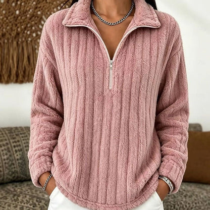 Violet | Women's Cosy Ribbed Plush-Fleece Quarter-Zip Pullover Jumper for Winter