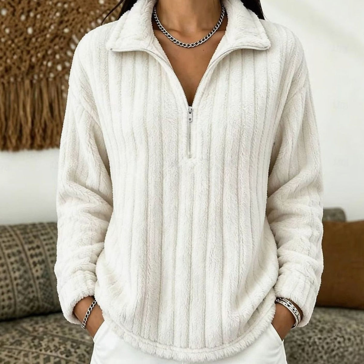 Violet | Women's Cosy Ribbed Plush-Fleece Quarter-Zip Pullover Jumper for Winter