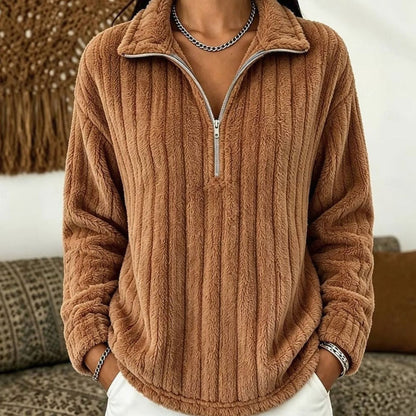Violet | Women's Cosy Ribbed Plush-Fleece Quarter-Zip Pullover Jumper for Winter