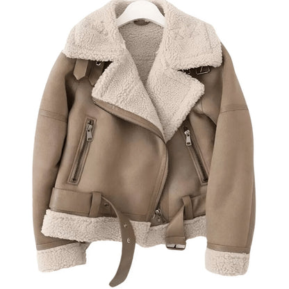 Grace | Women's Luxurious Shearling Aviator Jacket