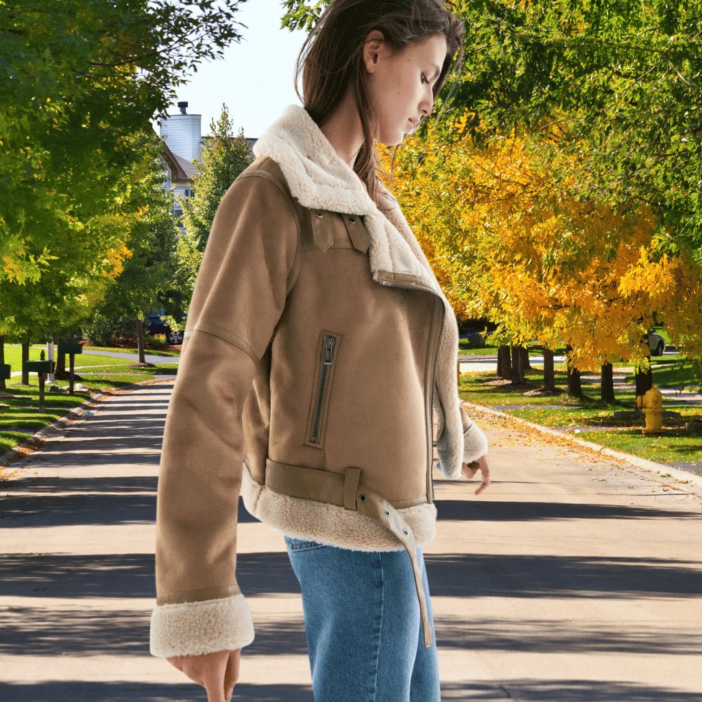 Grace | Women's Luxurious Shearling Aviator Jacket