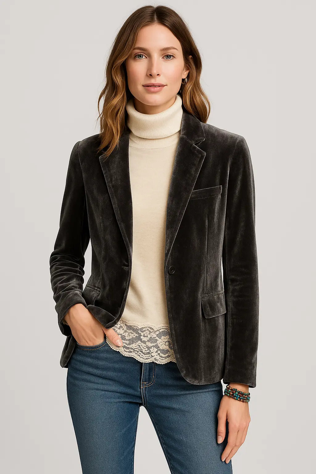 Sophia | Women's Slim-Fit Velvet Lapel Blazer