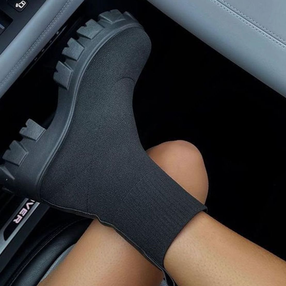 Freya | Women's Knit Sock Boots with Chunky Slip-On Heel and Lug Sole